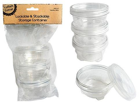 3 Pack Lockable Stackable Containers - 180ml
