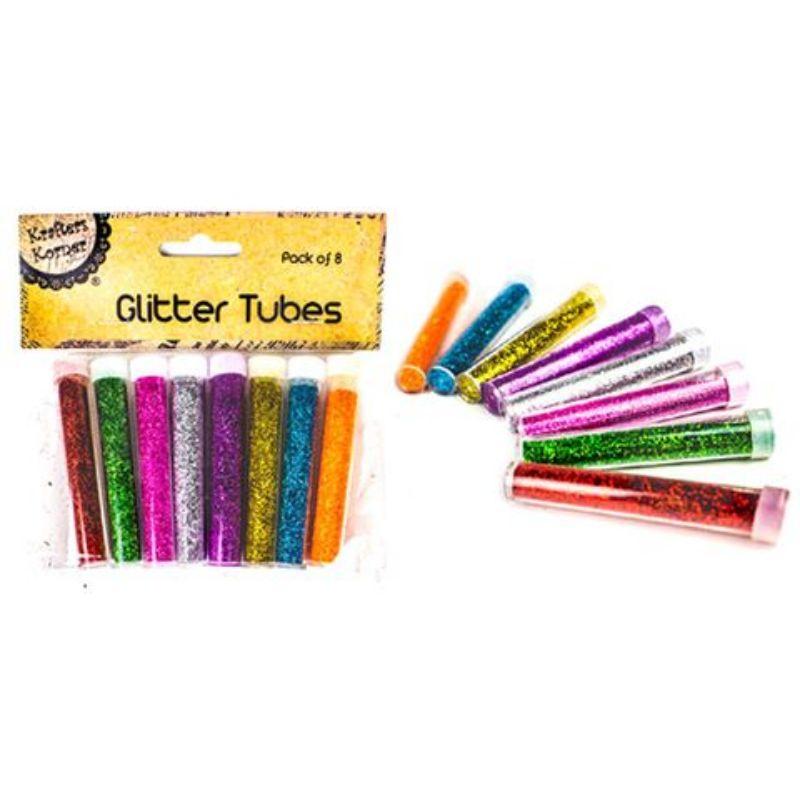 8 Pack Coloured Glitter Tubes - 8cm