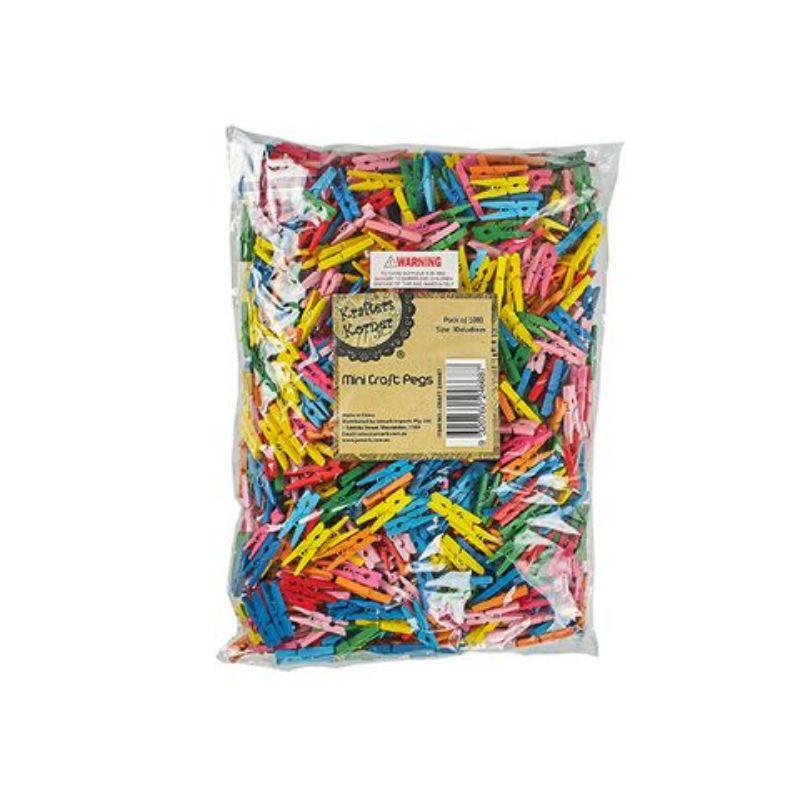 1000 Pack Coloured Wooden Mini Craft Pegs - 3cm