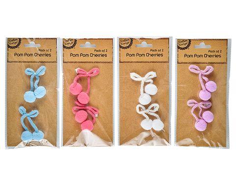 2 Pack Ribbon with Pom Pom - 2.5cm x 5cm