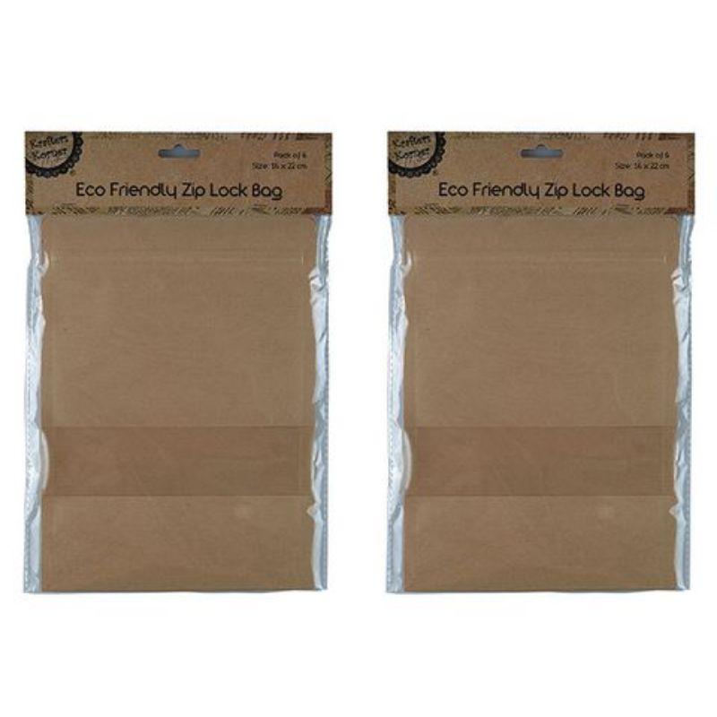 6 Pack Eco Friendly XL Zip Lock Bags - 16cm x 22cm