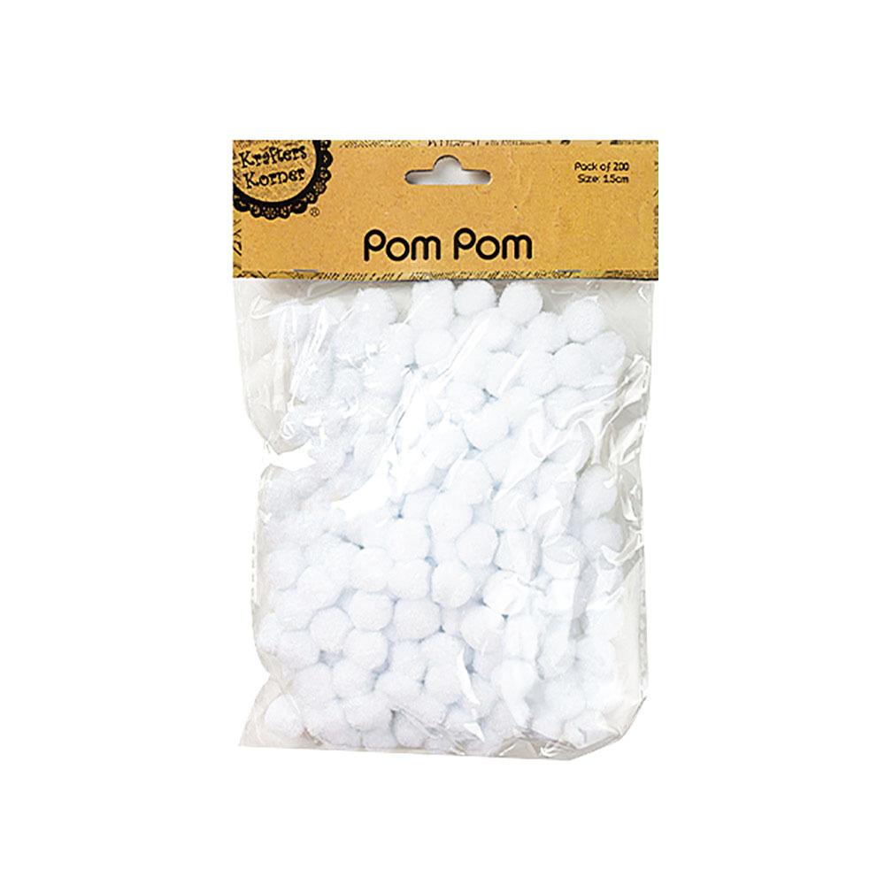200 Pack White Pom Poms - 1.5cm