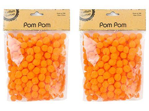 200 Pack Orange Pom Poms - 1.5cm
