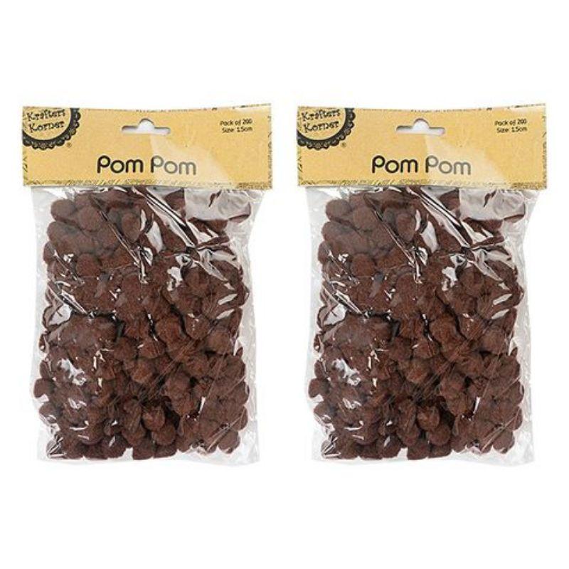 200 Pack Brown Pom Poms - 1.5cm
