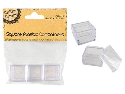 3 Pack Square Plastic Containers - 2.5cm x 2.5cm x 1.7cm