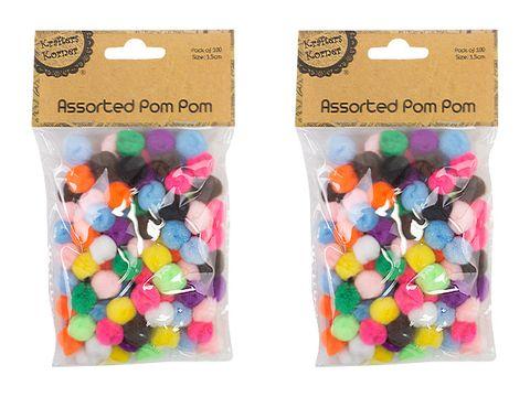 100 Pack Assorted Colour Pom Poms - 1.5cm