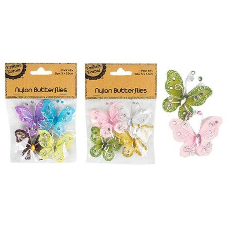 4 Pack Soft Nylon Butterflies - 5cm x 5.5cm