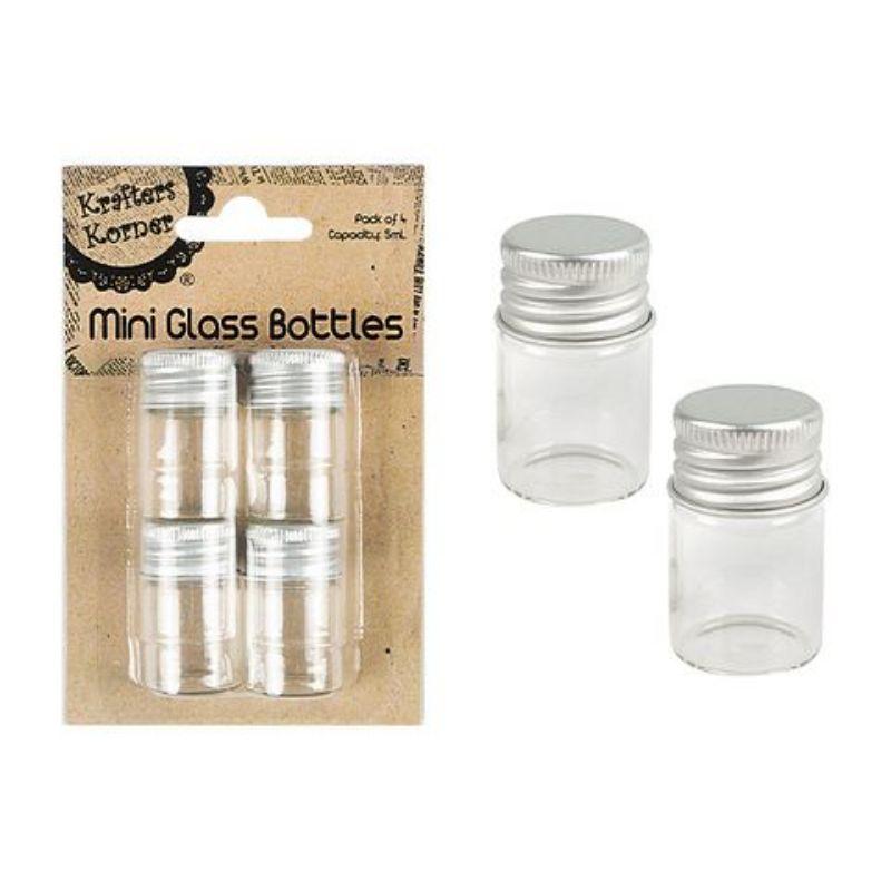4 Pack Mini Screw Top Glass Bottles - 5ml
