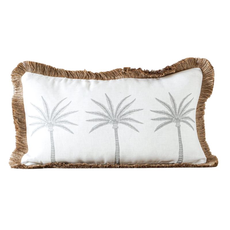 Three Palm Grey Linen Indoor Cushion 50cm x 30cm