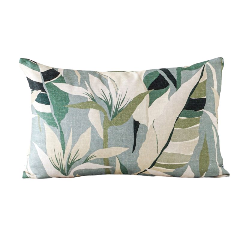 Sage Bird 'o' Paradise Linen Indoor Cushion - 50cm x 30cm