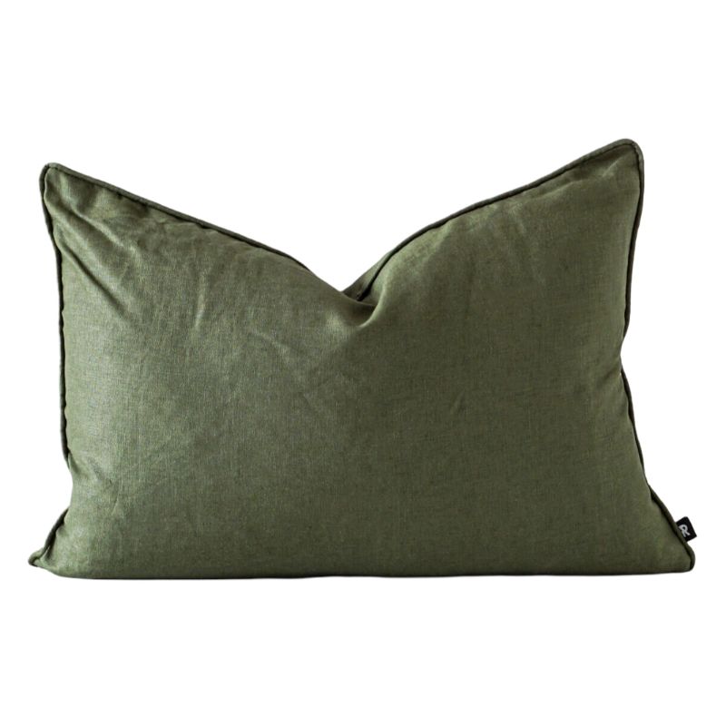 Olive Linen Feather Insert Indoor Cushion - 60cm x 40cm