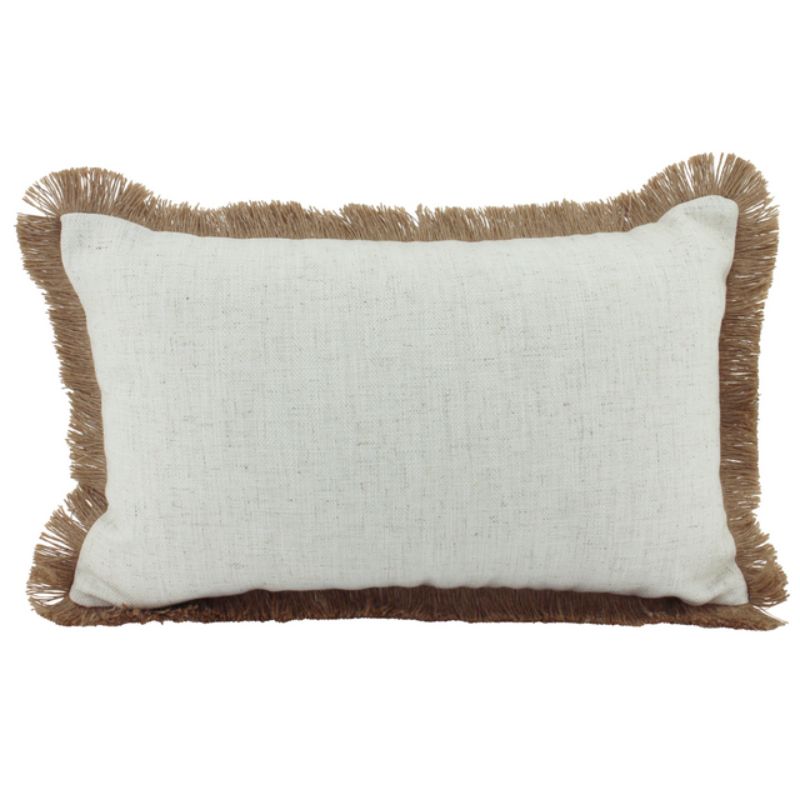 Beige Linen Fringe Cushion - 30cm x 50cm