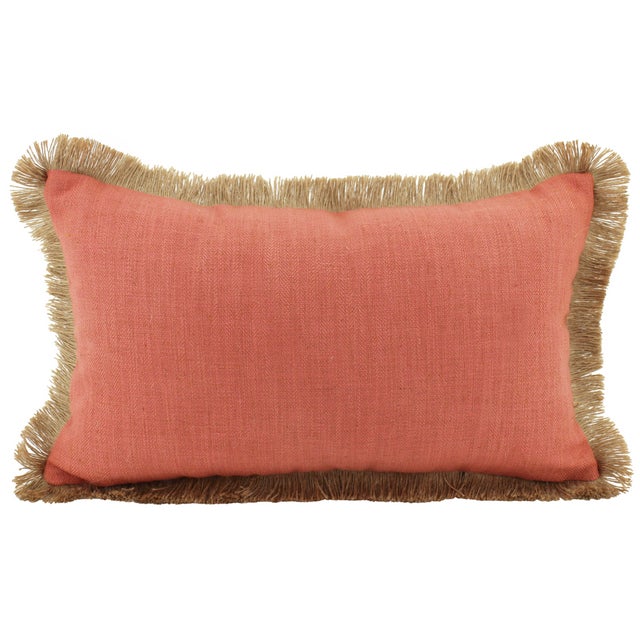 Linen Fringe Cushion Rust - 30cm x 50cm