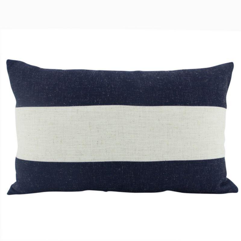 Navy Linen Stripe Cushion - 30cm x 50cm
