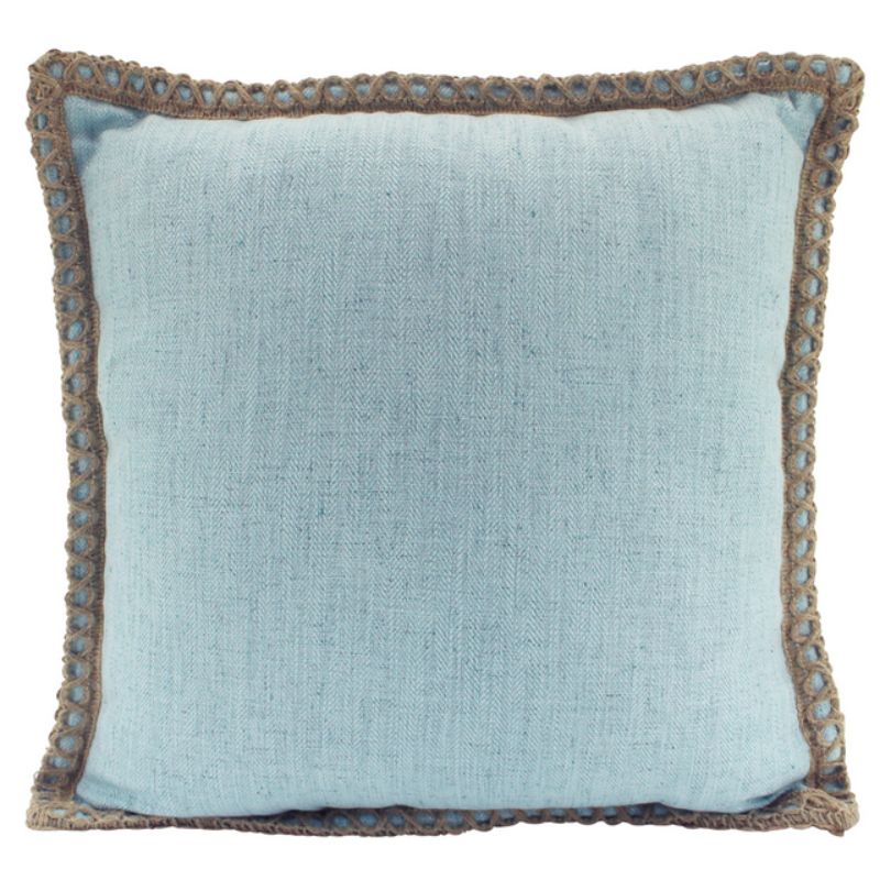Sky Blue Jute Edge Linen Cushion - 50cm x 50cm