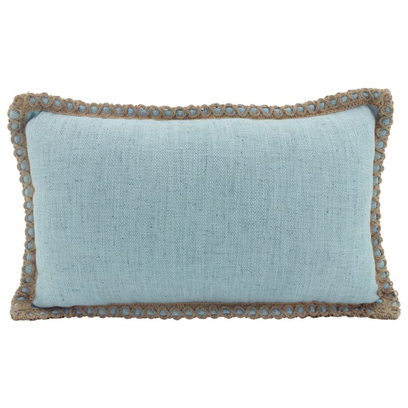 Sky Blue Jute Edge Linen Cushion - 30cm x 50cm