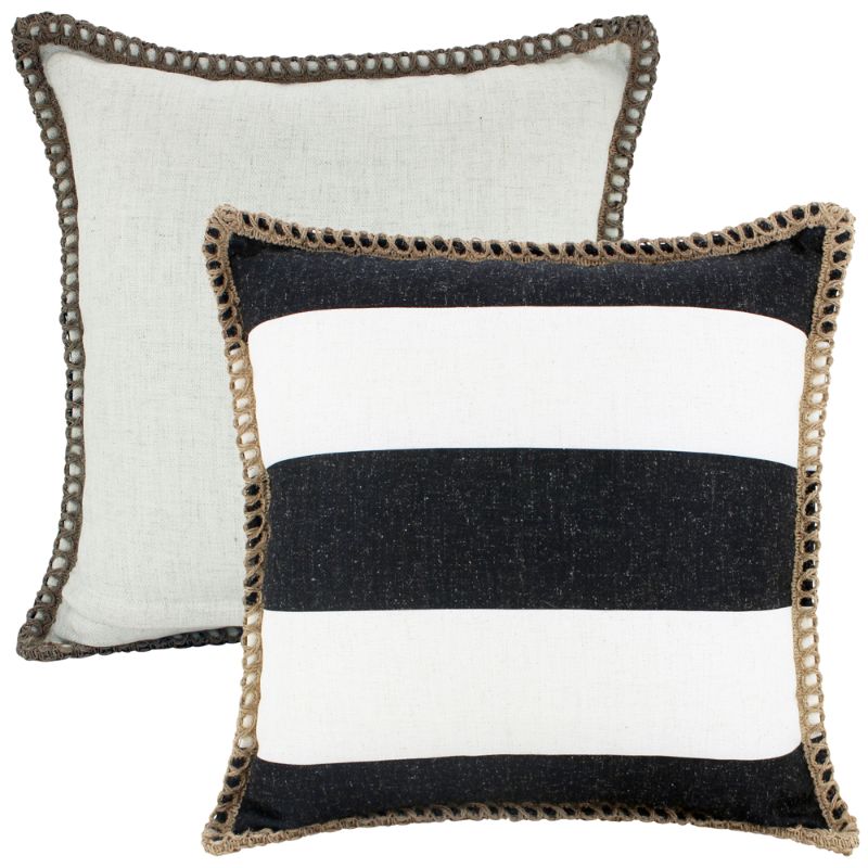 Jute & Black Linen Stripe Cushion - 50cm x 50cm
