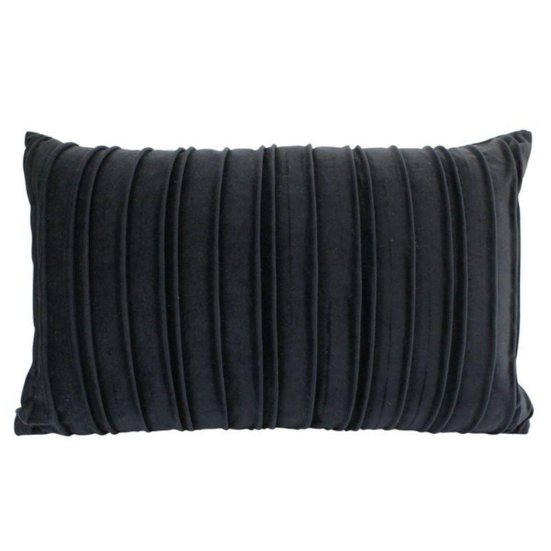 Black Pleated Velvet Cushion - 30cm x 50cm