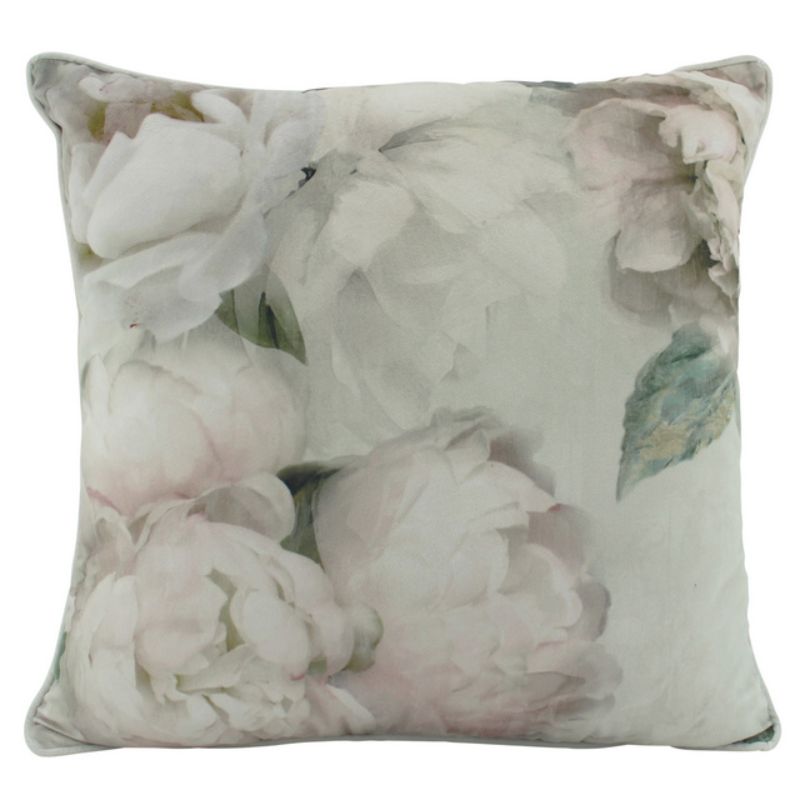 White Peony Velvet Cushion - 50cm x 50cm