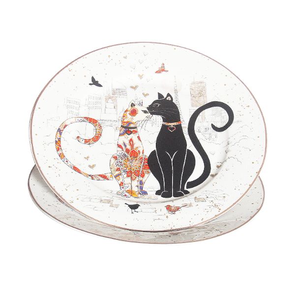 2 Pack Embossed Cat Couple Dinner Plate - 26cm