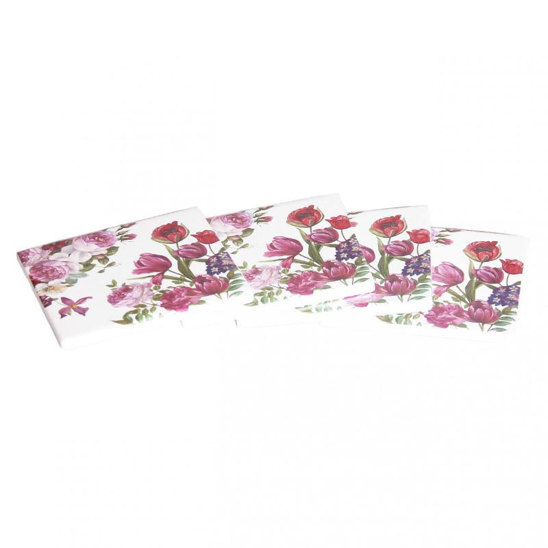 4 Pack Rose and Tulip Coaster - 10cm