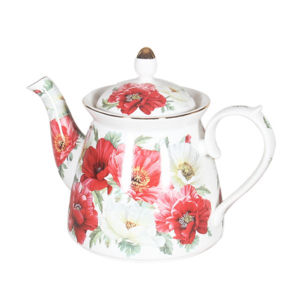 New Poppies On White Teapot - 1L
