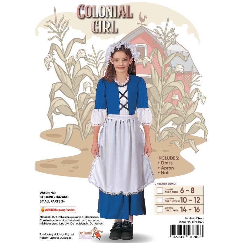 Blue & White Colonial Girl Costume - Child M