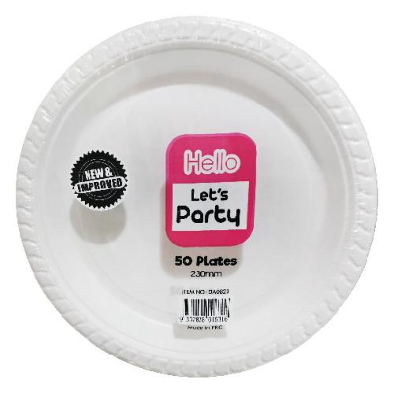 50 Pack White Plastic Round Plates - 23cm