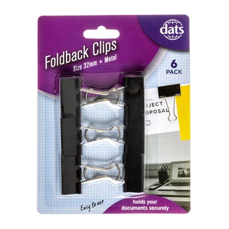 Clip Foldback Black Silver 32mm 6pk