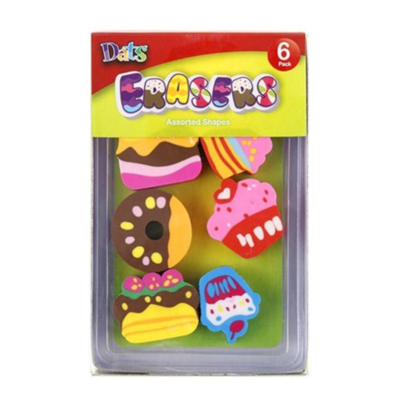 6 Pack Mixed Design Erasers