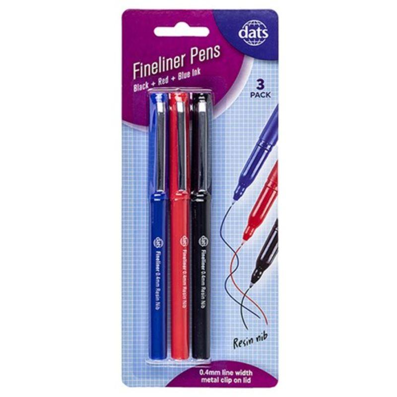 3 Pack Mixed Fineliner Pen with Metal Clip