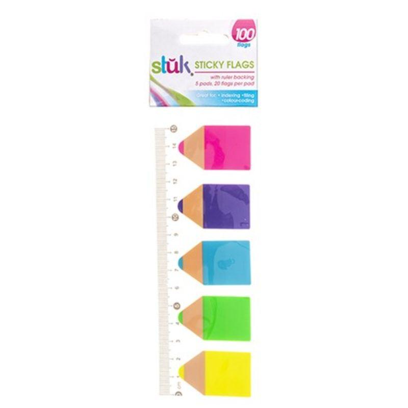 Note Sticky Flag PET 43x25mm Pencil Shape 20shx5 Pads Ruler