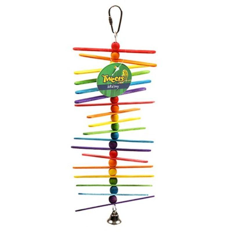 Bird Toy Hanging Wooden Sticks w Bell 23cm