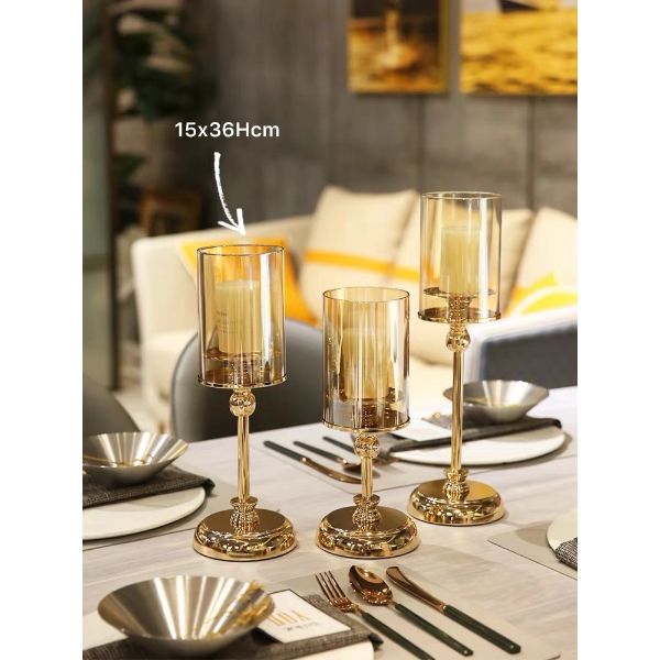 Gold Decorative Candle Holder - 15cm x 15cm x 36cm