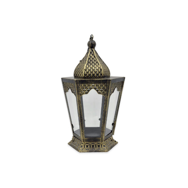 Antique Look Metal Moroccan Lantern - 22cm x 20cm x 37.5cm