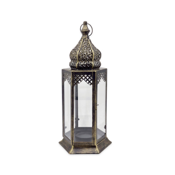 Antique Look Metal Moroccan Lantern - 23cm x 20cm x 49cm