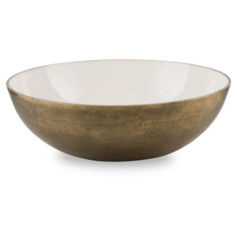 Fresh White Aluminium & Enamel Gold Round Bowl - 33cm x 33cm x 11cm