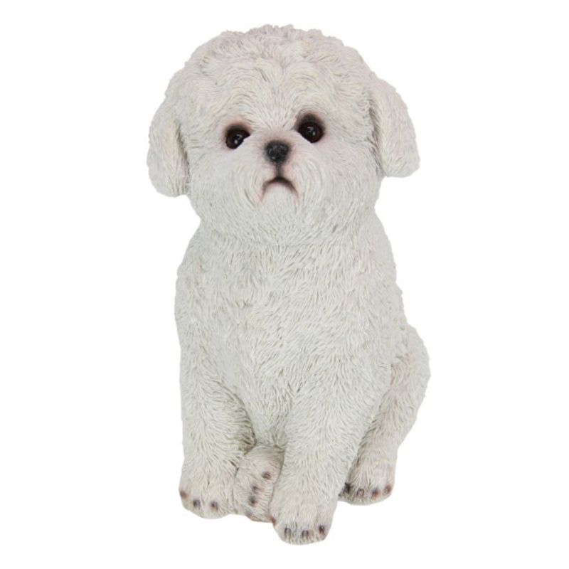 White Sitting Cute Bichon Frise Dog Figurine - 25cm