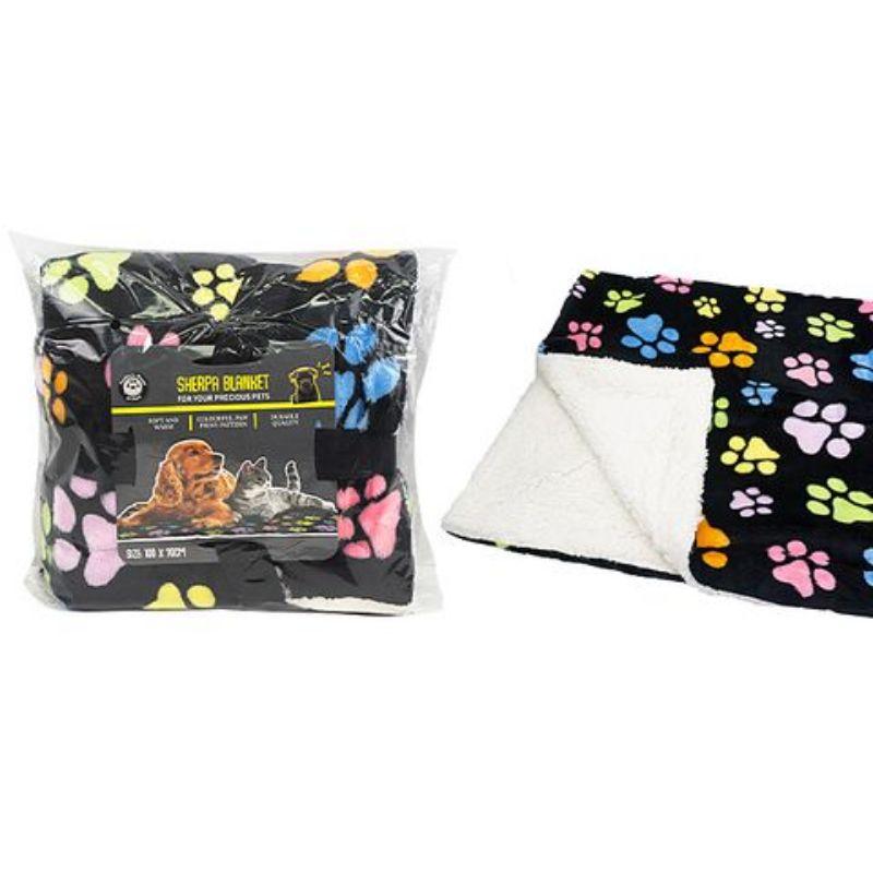 Paw Print Sherpa Pet Blanket - 100cm x 70cm