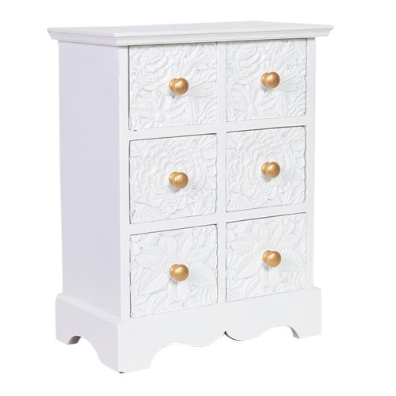 White Dahlia Wood Draw Unit with 6 Draws - 31cm x 40cm x 17cm | The ...