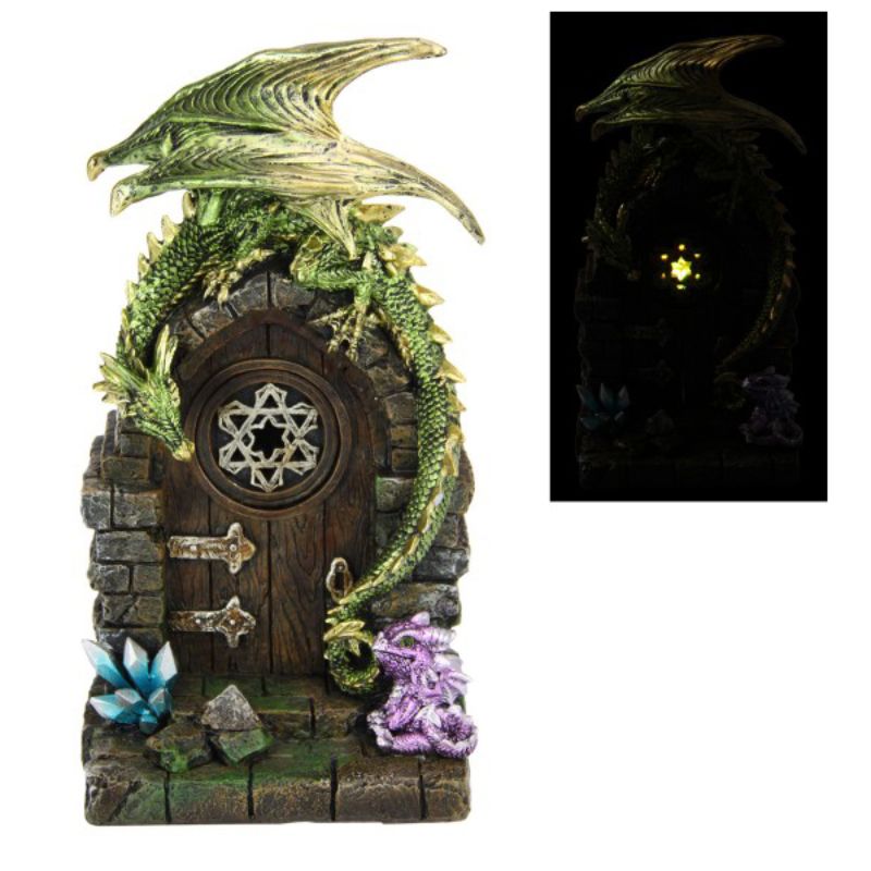 Green Dragon with Baby on Mystic Realm Door - 25cm