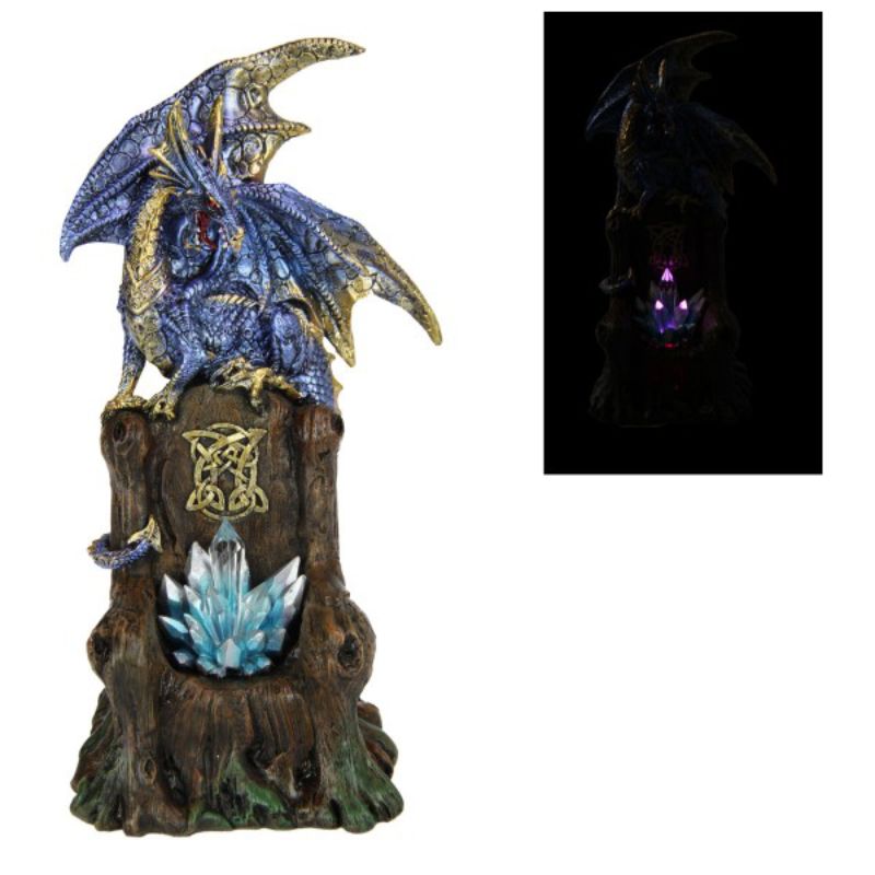 Blue Dragon on Mystic Realm Throne Guarding Crystal - 26cm