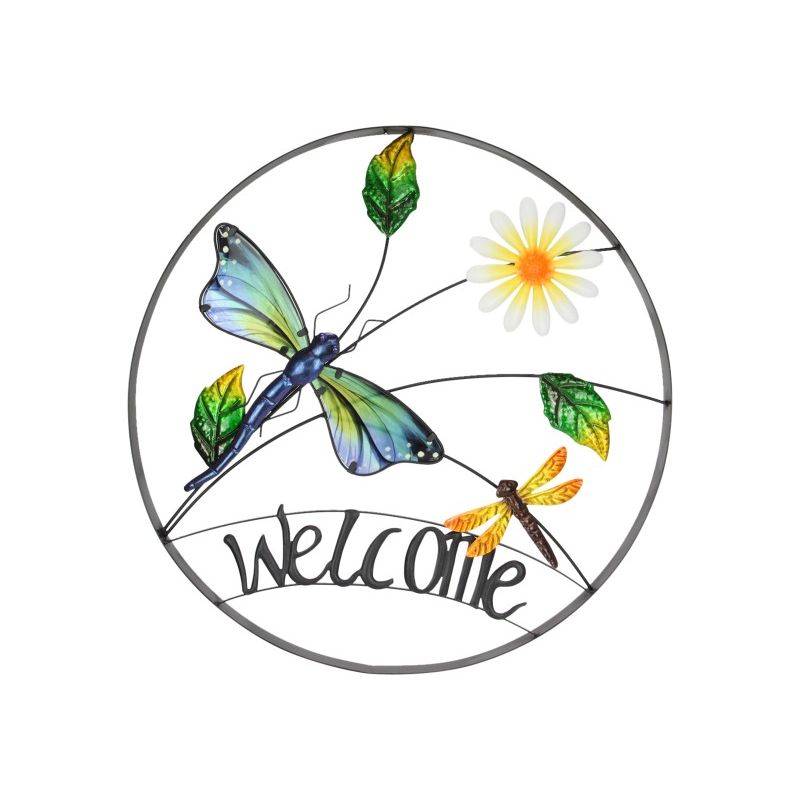 Welcome Dragonfly and Daisy Round Wall Art - 54cm