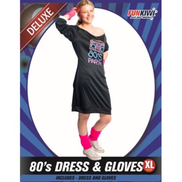 80's Dress & Gloves Costume - XL