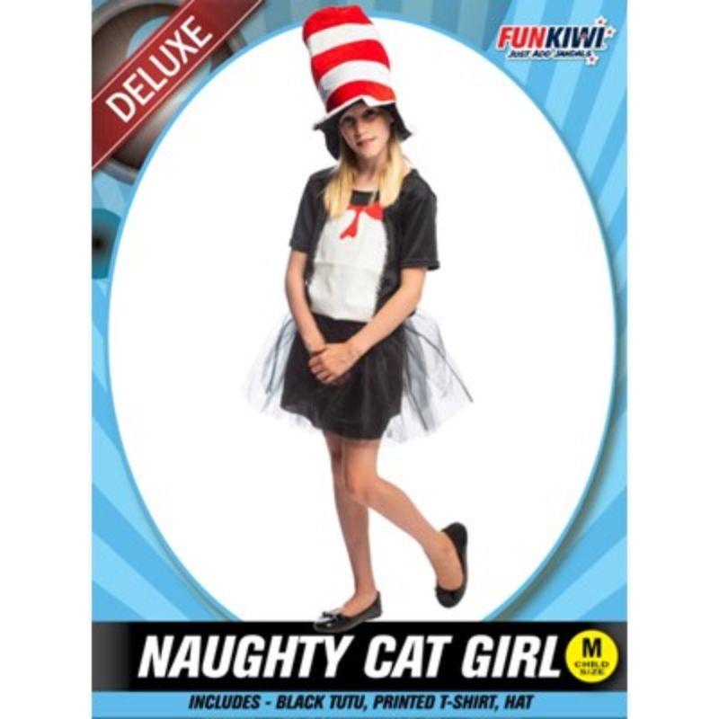 Girls Naughty Cat Deluxe Costume - M