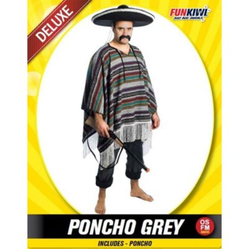 Mens Deluxe Poncho Grey Costume