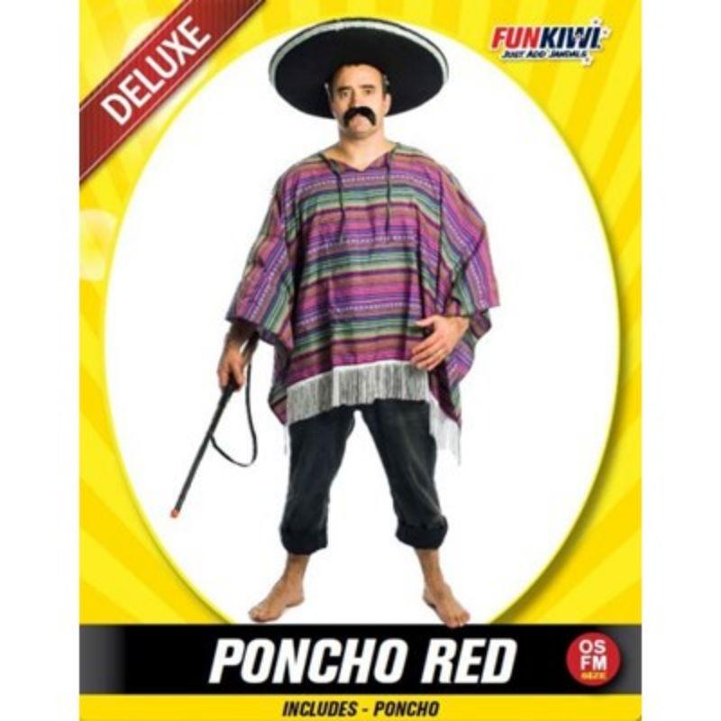 Mens Deluxe Poncho Red Costume