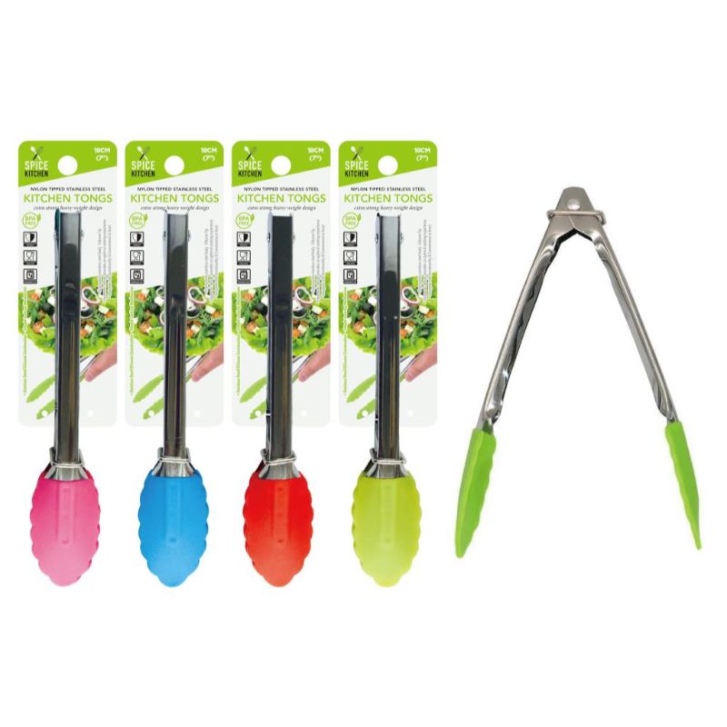Nylon Tipped Premium Stainless Steel Kitchen Tong - 18cm