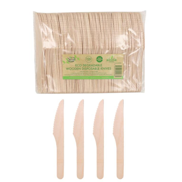 100 Pack Wooden Cutlery Knives - 15.5cm x 2.6cm