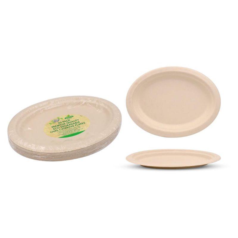 20 Pack Eco Biodegradeble Catering Oval Plates - 26.3cm x 19.9cm